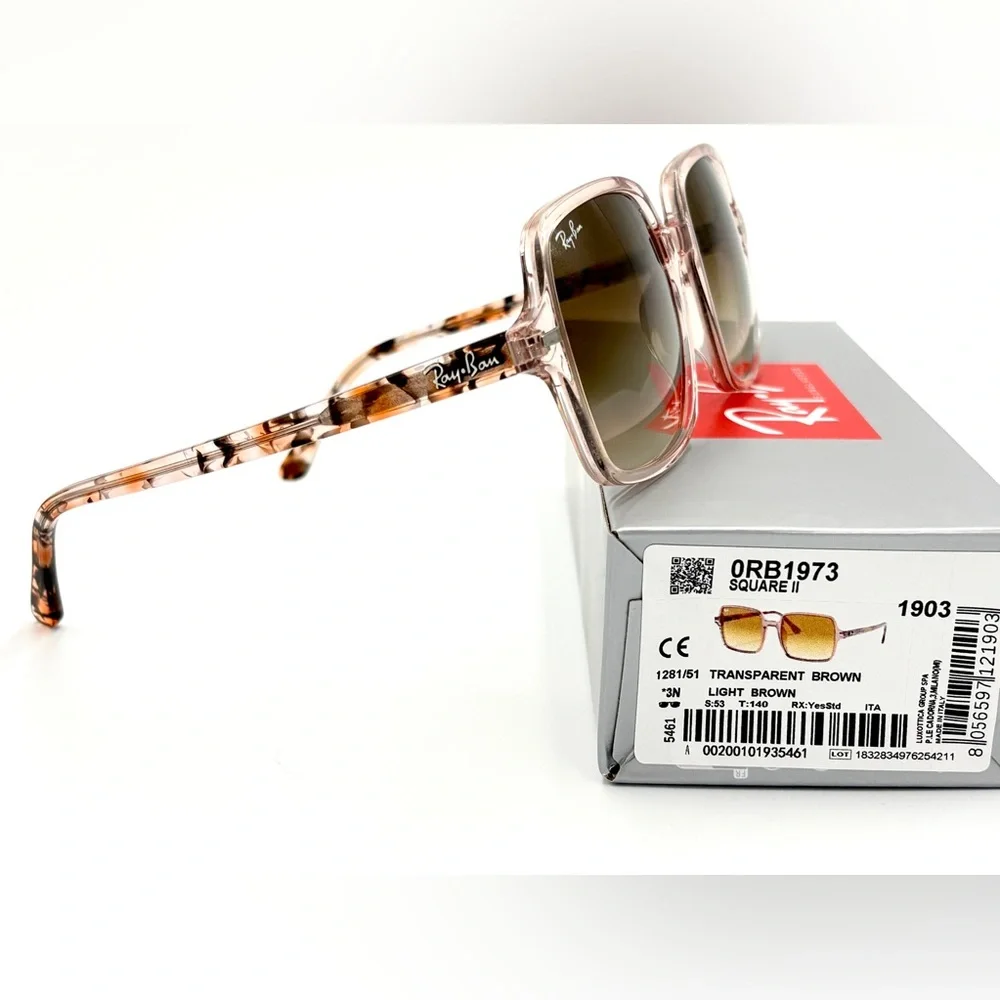 Ray-Ban 1281/51 Sunglasses transparent Brown Large Square Frame Rb1973 - Picture 7 of 12